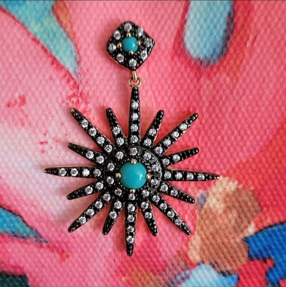 Nordstrom Adornia Starburst Earrings with Turqouise & Swarovsky Crystals 92.5 - Picture 3 of 6